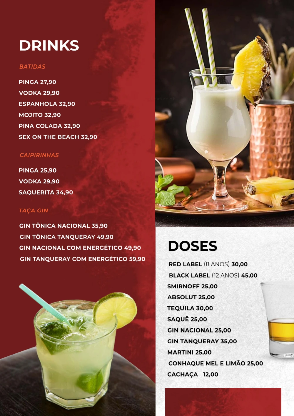 Página 4 do cardápio Grill: Drinks e doses. Para consultar o texto do documento, abra o PDF original.