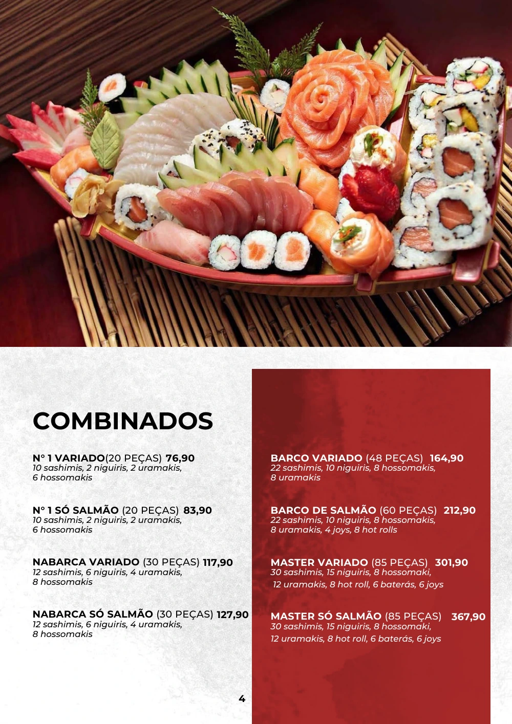 Página 3 do cardápio Sushi: Combinados. Para consultar o texto do documento, abra o PDF original.