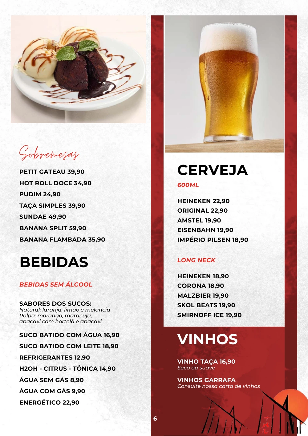 Página 5 do cardápio Sushi: Sobremesas e bebidas. Para consultar o texto do documento, abra o PDF original.